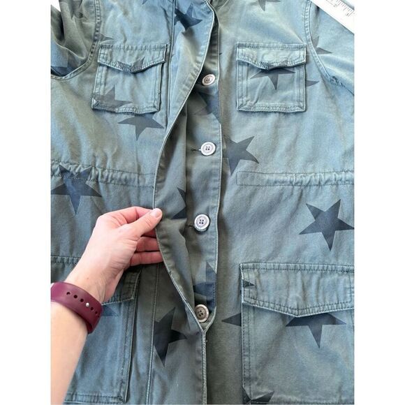 Sundance DRIFTWOOD Star Print Green Military Field Utility Jacket size S - Picture 12 of 13